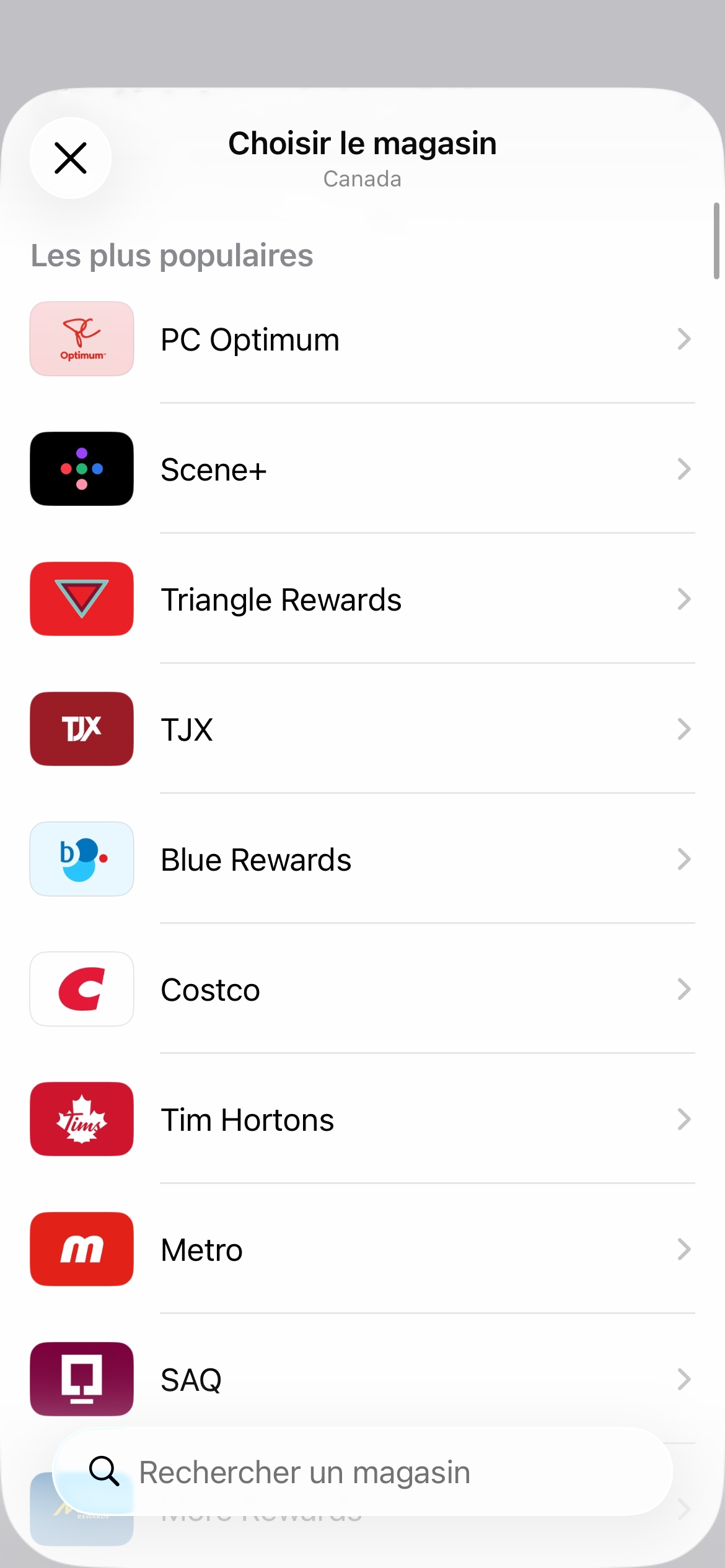 Catalogue d’enseignes dans My Cards